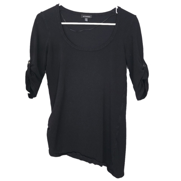 LE Chateau black sweater ruched 3/4 sleeves medium - Picture 1 of 6